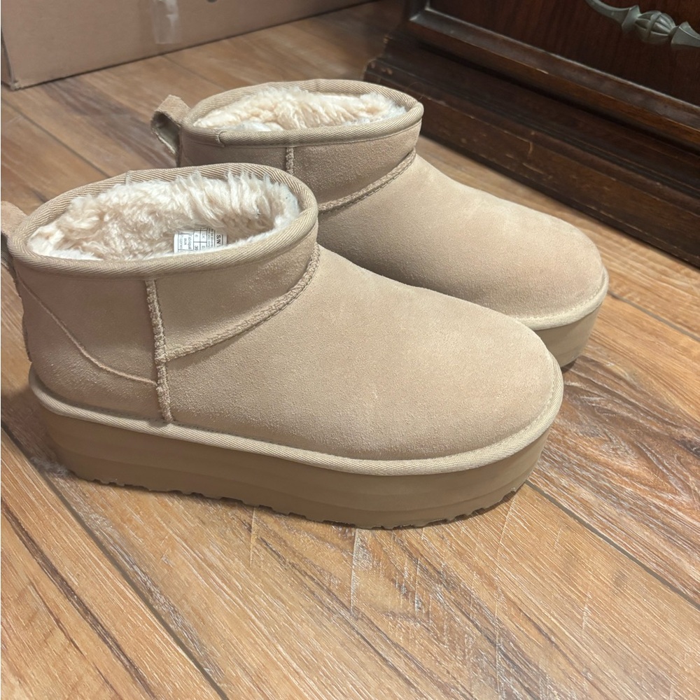 UGG Women's Beige Platform Winter Boots